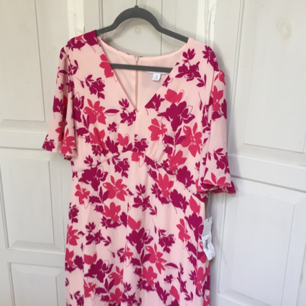 Liz Claiborne Pink Floral Short Sleeve Midi Dress - Picture 8 of 16